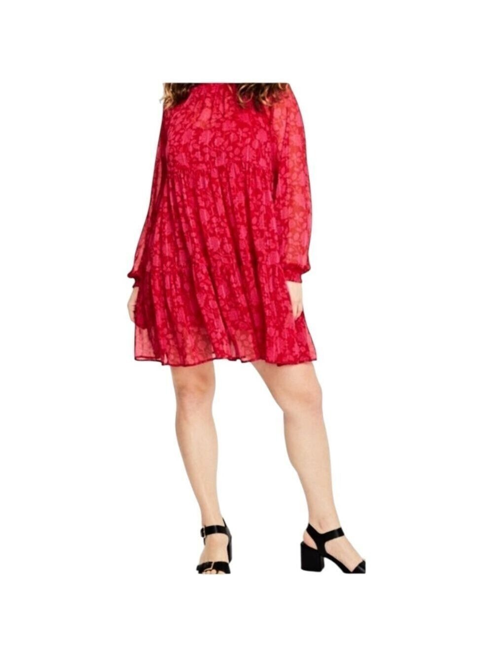 On 34th Floral-Print High-Neck Tiered Mini Dress Women’s Size 3X or 22W-24W